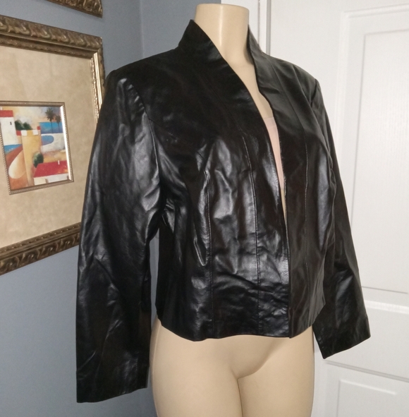 JESSICA LONDON OPEN LEATHER JACKET SZ 16 - Picture 3 of 10